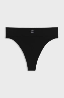 Seamless modal-blend thong in ribbed jacquard, Black