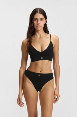 Seamless modal-blend thong in ribbed jacquard, Black