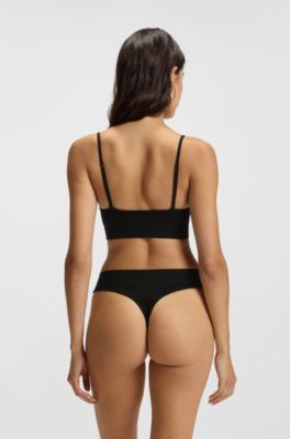 Seamless modal-blend thong in ribbed jacquard, Black