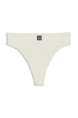 Seamless modal-blend thong in ribbed jacquard, White
