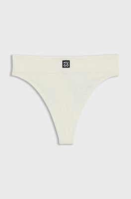 Seamless modal-blend thong in ribbed jacquard, White