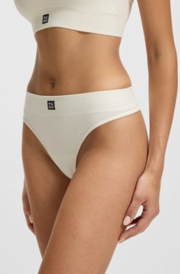 Seamless modal-blend thong in ribbed jacquard, White