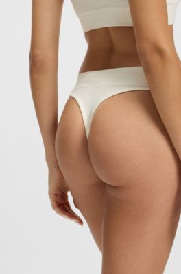 Seamless modal-blend thong in ribbed jacquard, White