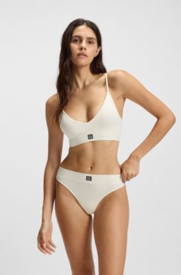 Seamless modal-blend thong in ribbed jacquard, White