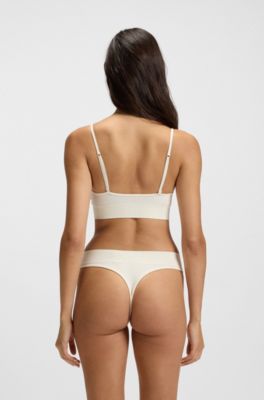 Seamless modal-blend thong in ribbed jacquard, White