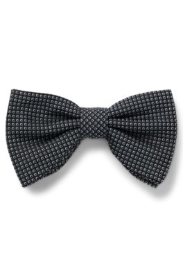 Silk-blend bow tie with jacquard pattern, Black