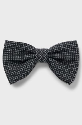 Silk-blend bow tie with jacquard pattern, Black
