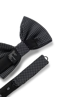 Silk-blend bow tie with jacquard pattern, Black