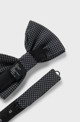 Silk-blend bow tie with jacquard pattern, Black