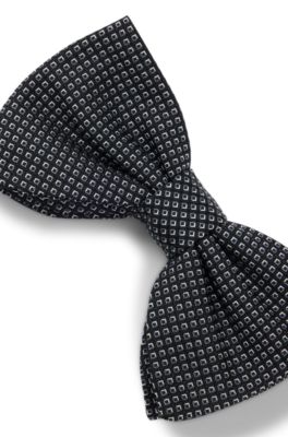 Silk-blend bow tie with jacquard pattern, Black