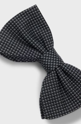 Silk-blend bow tie with jacquard pattern, Black