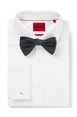 Silk-blend bow tie with jacquard pattern, Black