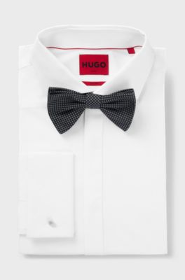Silk-blend bow tie with jacquard pattern, Black