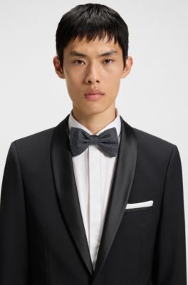 Silk-blend bow tie with jacquard pattern, Black