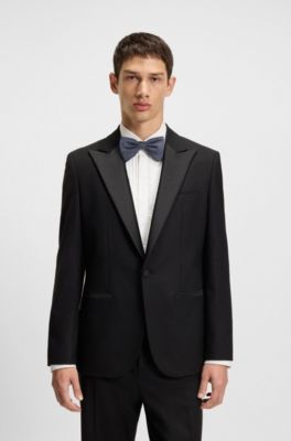 자카드 패턴 실크 블렌드 보타이, 블루