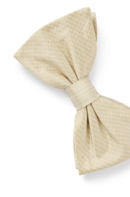 Silk bow tie with jacquard pattern, Light Beige