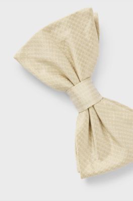 Silk bow tie with jacquard pattern, Light Beige