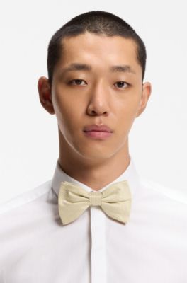 Silk bow tie with jacquard pattern, Light Beige