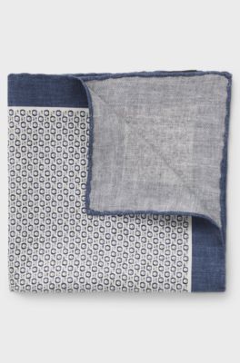 Silk pocket square with digital print, Blue Patterned