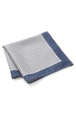 Silk pocket square with digital print, Blue Patterned