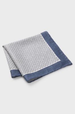 Silk pocket square with digital print, Blue Patterned