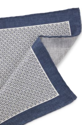 Silk pocket square with digital print, Blue Patterned