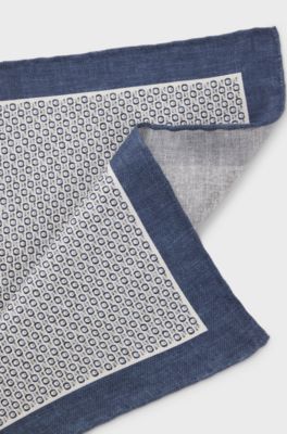 Silk pocket square with digital print, Blue Patterned