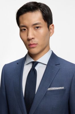 Silk pocket square with digital print, Blue Patterned