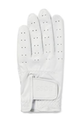Perforated gloves in nappa leather with riptape closure, White