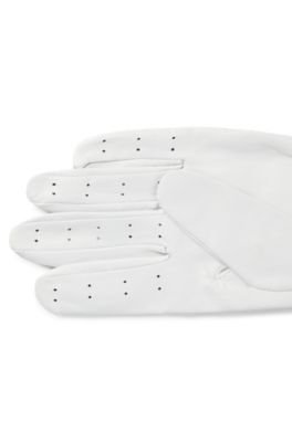 Perforated gloves in nappa leather with riptape closure, White