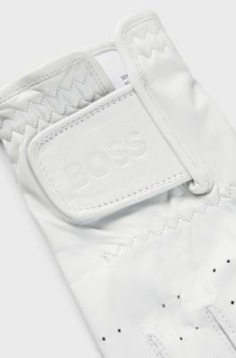 Perforated gloves in nappa leather with riptape closure, White