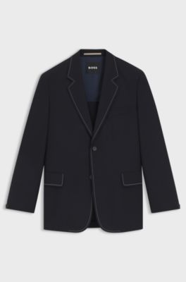 Relaxed-fit jacket in virgin wool with contrast stitching, Dark Blue