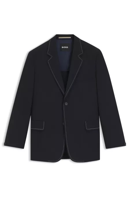 Relaxed-fit jacket in virgin wool with contrast stitching