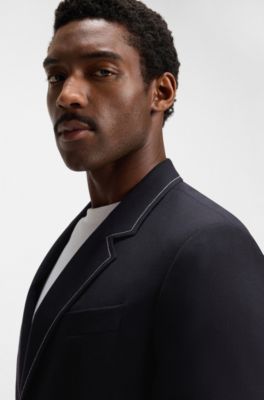 Relaxed-fit jacket in virgin wool with contrast stitching, Dark Blue