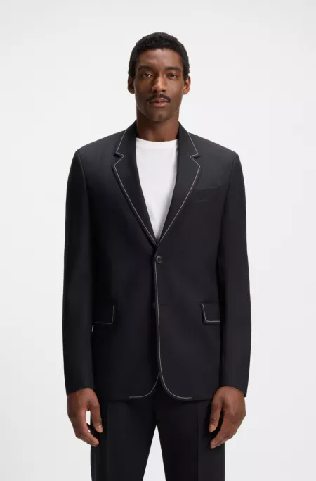 Relaxed-fit jacket in virgin wool with contrast stitching