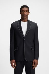 Relaxed-fit jacket in virgin wool with contrast stitching, Dark Blue