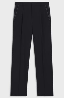 Relaxed-fit trousers in melange virgin wool, Dark Blue