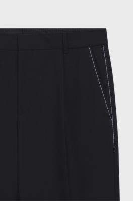 Relaxed-fit trousers in melange virgin wool, Dark Blue