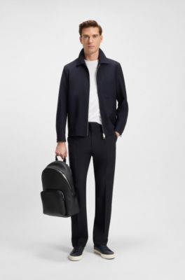 Relaxed-fit trousers in melange virgin wool, Dark Blue