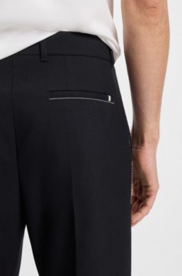 Relaxed-fit trousers in melange virgin wool, Dark Blue