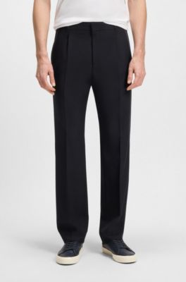 Relaxed-fit trousers in melange virgin wool, Dark Blue