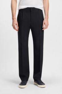 Pantalon décontracté en laine vierge chinée, Bleu foncé