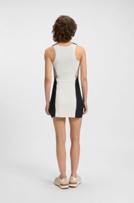Active jersey dress with colour-blocking, Black / White