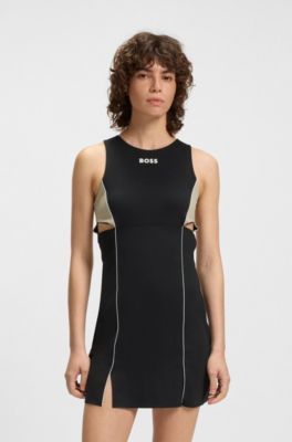 Active jersey dress with colour-blocking, Black / White