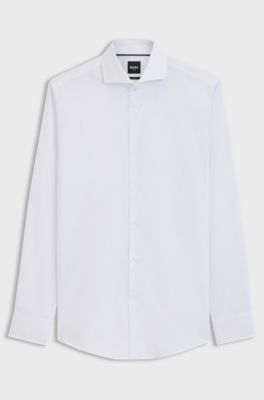 Slim-fit shirt in wrinkle-resistant Oxford cotton, White
