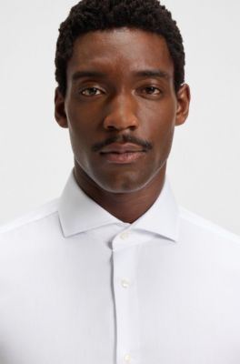 Slim-fit shirt in wrinkle-resistant Oxford cotton, White