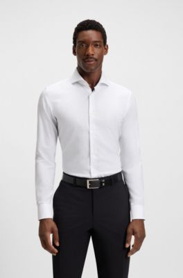 Slim-fit shirt in wrinkle-resistant Oxford cotton, White