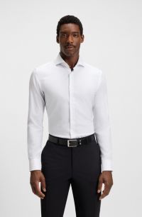 Slim-fit shirt in wrinkle-resistant Oxford cotton, White