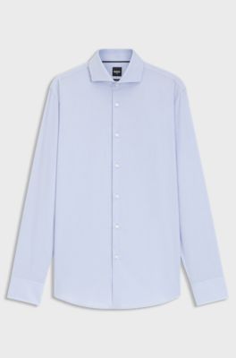 Slim-fit shirt in wrinkle-resistant Oxford cotton, Blue
