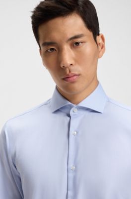 Slim-fit shirt in wrinkle-resistant Oxford cotton, Light Blue